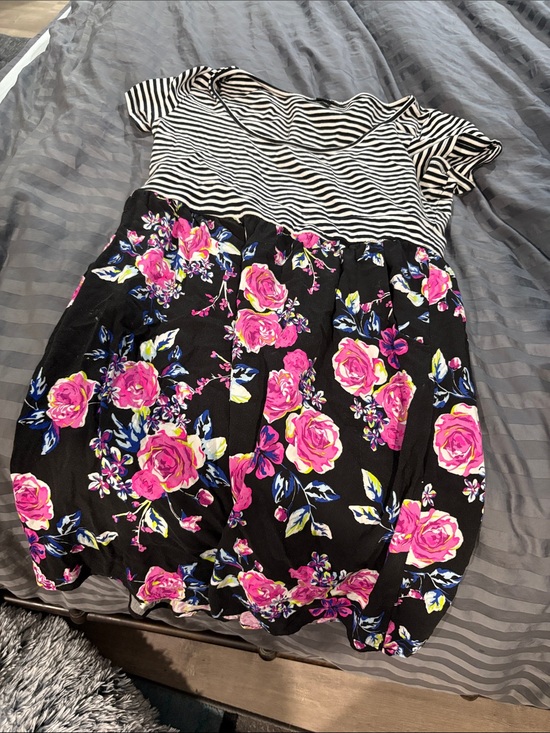 torrid Dresses & Skirts - torrid Black Maxi Dress with Pink Rose Floral and Striped Bodice